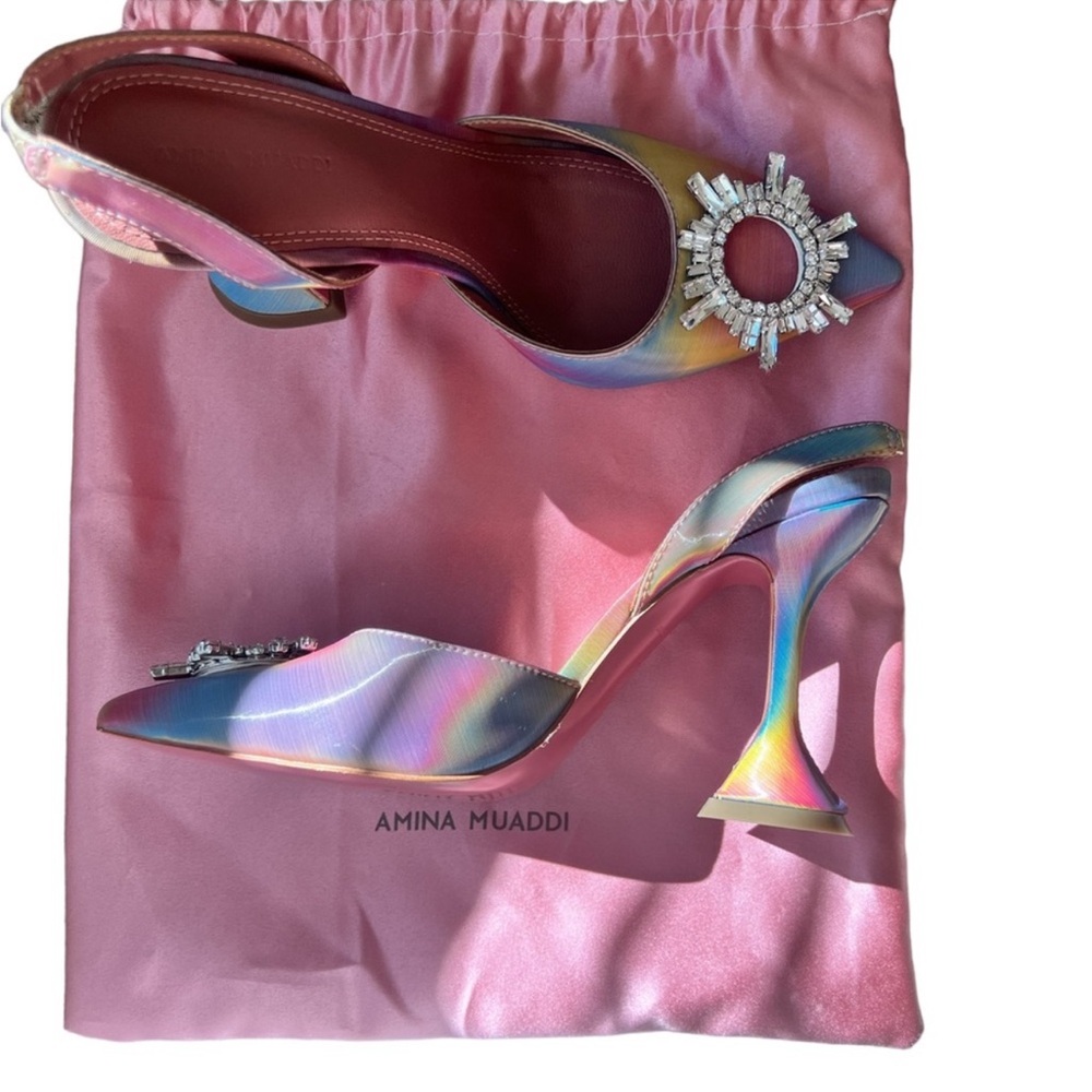 AMINA MUADDI
Begum Swarovski crystal-embellished metallic leather